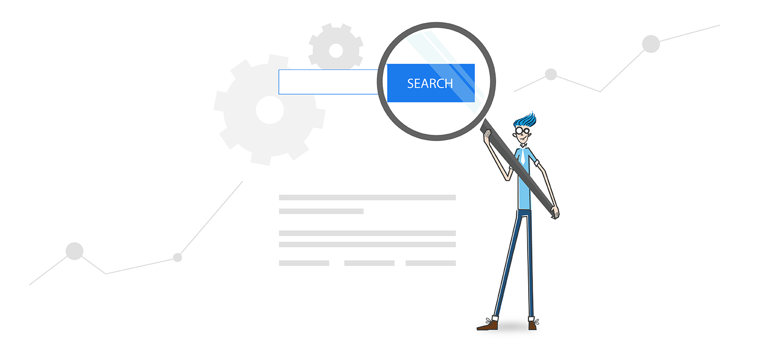 SEO services illustration.  Diesel character on top of mountain with a -your website here- flag.